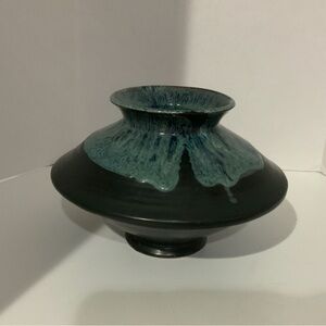 Artisan Pottery in Blue and Black vintage vase